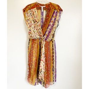 SALE🔥 Diane Von Furstenburg Zora Sheer V-Neck Silk Metallic Dress 12